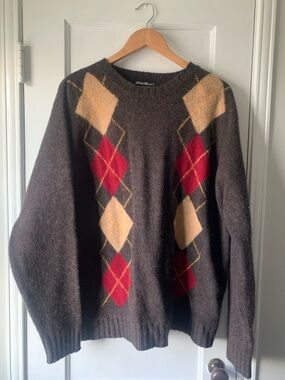 Eddie Bauer Vintage 90s y2k 100% Lambswool Argyle SweaterSize L